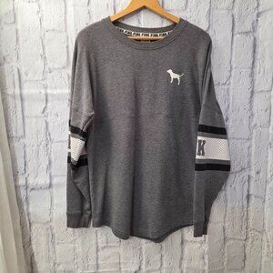 PINK Victoria's Secret Small Gray Logo Crew Neck Terry Cloth Pullover Sweatshirt